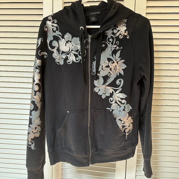 Calvin Klein Jeans Hoodie Zip Sweatshirt with Metallic Design Large - Picture 1 of 14